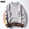 HMZ Van Gogh Manches Patchwork Pull Pull En Tricot Hommes Hip Hop Broderie Pull Ras Du Cou Tricots Chandails Streetwear Tops 211008