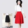 High Waist Pleat Elegant Skirt Green Black White Knee-Length Flared Skirts Fashion Women Faldas Saia 5XL Plus Size Ladies Jupe 210619