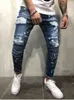 Hommes Summer Drapé Jeans Trou cassé Hip-Hop High Street Trous déchirés Jeans Pantalon Streak Jogging Penci Pantalon long X0621