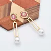 Carvejewl simulou brincos de pérola redondo longo retângulo oco out gota dangle brinco rosa glitter pedra europeia mulheres jóias chandelie