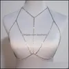 Andra kroppsmycken Bohemian Beach Sexig bröstkedja för kvinnor Fl Rhinestone Cross Shining Crystal Bra Necklace Choker Drop Delivery 2021 W7HI