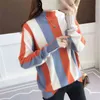 Autumn And Winter Sweater Women's Sets Of Long-sleeved Half-high Collar Color Matching Striped Knit 210427