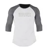 Fitness Clothing Mens seven quarter sleeve T shirts men fashion brand letters print T-shirt male stretch cotton Tshirt for men 210421