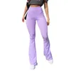 Pantaloni svasati da donna Pantaloni lunghi a vita alta elastici sottili lavorati a maglia da donna Pantaloni sportivi viola da donna Abbigliamento vintage femminile 210522