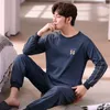 Men's Sleepwear Men's Pajamas Set Spring Autumn Leisure Elastic Waist Men Cotton Long Sleeve Nightwear Top Home Cloth