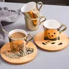 Tazas 250 ml Cerámica Leopardo Taza anamórfica Espejo Reflexión Tigre Taza de cebra Juego de té de café con posavasosMugs243c