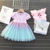 Прекрасные девушки принцесса Куусуальная летняя одежда для маленького слоеного рукава Детский модный бутик-платье 210529