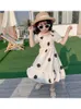 Verão crianças vestidos moda menina vestidos francês retro onda crianças chiffon praia princesa 210611