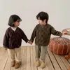 Japão estilo casual solto algodão linho cardigans meninos e meninas jaquetas crianças casacos 210708