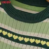 Tangada Coréia Chic Mulheres Verde Coração Verão Colheita Sweater de Manga Curta Senhoras Tops Jumper Tops 7Y26 210609