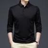 Browon Spring och Autumn T-shirt Men Turn-Down Collar Solid Color Striped Long Sleeve Design Men's T-Shirt Casual Slim Long Tops 220224