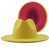 Sombreros de fieltro de fondo rojo para hombre, sombreros de Jazz, sombrero de vaquero para mujer y hombre, gorra de Color de doble cara, sombrero de copa, venta al por mayor 2020 Q0805