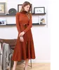 Robe pull épaisse à col roulé pour femme, tricot à manches longues, plissée élastique, tricotée chaude, automne hiver 2021