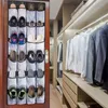 Storage Bags Over The Door Shoe Organizer Clear Hanging Rack Fabric Closet Bag 24 Large Mesh Pockets 1Pcs 4 Hook