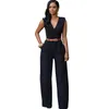 Mulheres jumpsuits verão v neck perna larga macacão cintura alta calça casual calça senhoras esportes calças soltas moda lx