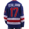 1980 Mucize Buz Takımı ABD 30 Jim Craig Jersey 17 Jack O'Callahan 21 Mike Eruzione Mavi Beyaz Dikişli Hokey Formaları