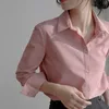 Damesmode Roze Blouse Koreaanse Lange Mouw Revers Button Up Office Shirts Woman Casual Tops 210602