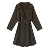 Vår Höst Kvinnors Trenchs Koreanska Pure Färg Lace Mid-Length Windbreaker Loose Slim Female Coat LL613 210506