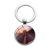 Lavender Glass Cabochon Key Rings Metal Picture Keychain Handtas Hangt voor vrouwen Kinderen Fashion Jewelry Will en Sandy