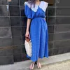 Korejpaa Kobiety Dress Summer Korean Fashion Elegancki Drukuj Koronki Lalki Kołnierz Trzy Przycisk Talii Wavelet Bubble Rękaw Sukienki 210526