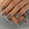False Nails Designer falso prateado U Coffin dicas de unhas Pressione em Manicure Artificial de comprimento médio Arte para Laides