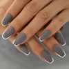 Unghie finte Fake Designer Silver U Punte per unghie bara opache Press Ons Arte di manicure artificiale di media lunghezza per unghie Laides Prud22