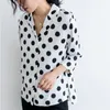 Mode kleding vrouwen zijde blouse drie kwart shirt tops vintage chiffon satijnen polka dots 5260 50 210506