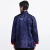 Heren Jassen Navy Blue Bourgondië Chinese Man Omkeerbare Jas Zijde Satijnen Jas Mannelijke Tang Pak Tweezijdige Overjas Maat M L XL XXL XXXL