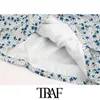 Traf Femmes Chic Mode Floral Imprimer Drapé Mini Jupe Vintage Taille Haute Taille Fermeture À Glissière Femelle Jupes Casual Faldas Mujer 210415