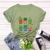 Summer Cotton Women T Shirt S-5XL Plus Size Cute Cactus Plants Print Short Sleeve Tees Tops Casual O-Neck Female tShirts 210623