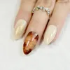 Faux Ongles 24pcs Marron Marbre Motif Conception Artificielle Beige Pointu Stiletto Paillettes Dorées Dame Porte Faux Ongles Conseils Z801 Prud22