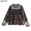 Women Vintage Agaric Lace Print Elastic Pleated Kimono Shirt Lady Lantern Sleeve Blouse Roupas Chic Femininas Tops LS7400 210416