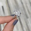 Lüks 925 Sterling Gümüş Alyans Parmak 4ct Oval Kesim Elmas Yüzük Kadın Nişan Takı