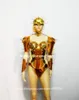 Decorazione per feste KS76 Gold Mirror Armor Outfits Patwalk Esect Wears Padice Stage costumi da ballo Show Dance Show Bodysuit Robot Suit robot