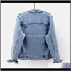 Giacche Capispalla Cappotti Abbigliamento donna Abbigliamento Drop Delivery 2021 Spring Fashion Short Denim Slim Solid Long Sleeve Jean Jacket Women Haraju