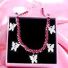 BYNOUCK 5mm Glänzende niedliche Kristall Schmetterling Halskette für Frauen Kleine Tiere Anhänger Halsketten Strass vereist Schmuck