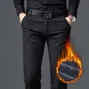 Hiver hommes épais chaud pantalons décontractés 2020 Style classique bureau d'affaires noir droit polaire Stretch pantalon mâle marque X0615