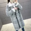 Fashion Korean Style Long Wool Coat Women Streetwear Plaid Plus Size Outwear Autumn Ladies Turndown Collar Woolen Coats 210525