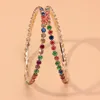 2Pcs Übertreiben Großen Kreis Regenbogen Hoop Ohrringe Rhinstone Piercing Einfache Modische Runde Schleife Ohrring Frauen 2021 Schmuck