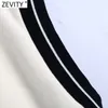 Women Fashion Black White Color Patchwork Ribbed Trim Loose Vest Sweater Lady V Neck Sleeveless Waistcoat Chic Tops SW696 210416