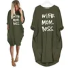 Basic Casual Jurken 2021 Mode T-shirt Jurk Voor Vrouwen Pocket Vrouw Moeder Letters Print Midi Vrouwelijke Harajuku Punk Plus Size zomer