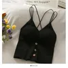 Hauts d'été pour femmes camisole courte beauté à trois boutons sans anneau en acier tube mince Camis top 210420