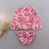 Children's Printed Two-Pieces Bikini Girls' Long Sleeve Sunscreen Swimsuit Suit kid's Quick Drying Swim Clothing 6 Styles