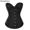 Bustiers Corsetsウエストコルセットトップブラックゴシック服セクシーレースアンダーバストファッションビンテージオーバーバストプラスサイズリンガ