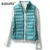 13 Cores Womens Packable Ultra Lightweight Down Colete Shopper Vest Winter Stand Collar Fino Sem Mangas Portátil Jacket 211130