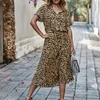 Ladies Bohemian Leopard Print Camicia Dres Casual Midi Holiday Summer Donna A-line Loose Beach Vestidos 210623