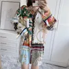 Wiosna Patchwork Długo Oversized Koszula Kobiety Plus Rozmiary Przycisk Up Rękaw Top Kobieta Beachwear Casual Bluzka 210519