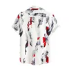 Heren t-shirts mannen bloemen shirts slank fit t shirt katoen linnen afdrukken korte mouw knop heren mode blouse top uitleiding homme 2021