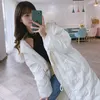 Winter White Duck Down Jacket Snowflake Silver Fur Collar Over The Knee Horns Hooded Oversized Casual Coat Female 210520