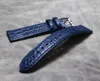 Handgjorda krokodilklocka band Alligator Äkta läderklockband Tunna manbälte Armband 16 18 19 20 21 22mm Klocka Tillbehör H0915
